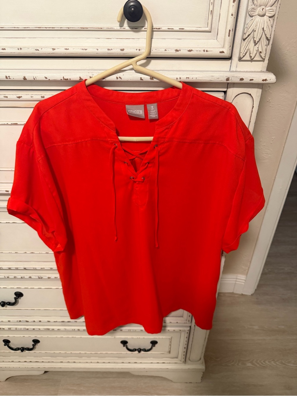 Chico's Orange Lace-Up Short Sleeve Blouse